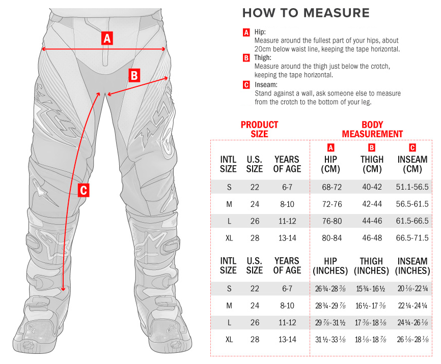 Motocross Pants Size Chart | ubicaciondepersonas.cdmx.gob.mx