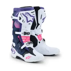 Alpinestars Tech 10 Boots - White/Navy/Blue/Fluro Red/Pink