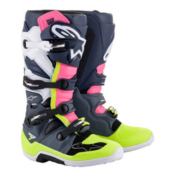 Alpinestars Tech 7 MX Boots - Grey/Blue/Pink Fluoro