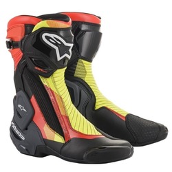 Alpinestars Smx Plus V2 Motorbike Boots - Black/Fluoro Red/Fluoro Yellow