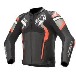 Alpinestars Atem V4 Leather Motorbike Jacket - Black Grey Fluoro Red