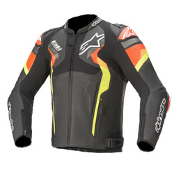 Alpinestars Atem V4 Leather Motorbike Jacket - Black/Red Fluoro/Yellow