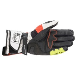 Alpinestars Sp2 V3 Leather Motorbike Gloves - White/Fluoro Red/Black