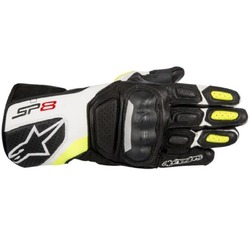 Alpinestars SP 8 V2 Leather Motorcycle Gloves - Black/White/Yellow