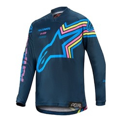 Alpinestars Youth Racer Braap MX Jersey - Navy/Aqua/Pink/Yellow