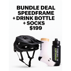 Fox Speedframe Black Helmet + Socks + Drink Bottle Bundle Deal
