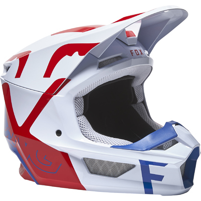 Fox V1 Skew MX Helmet ECE - White/Blue/Red