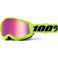 100% Strata 2 Goggle - Pink Lens - Neon Yellow/Mirror Ink